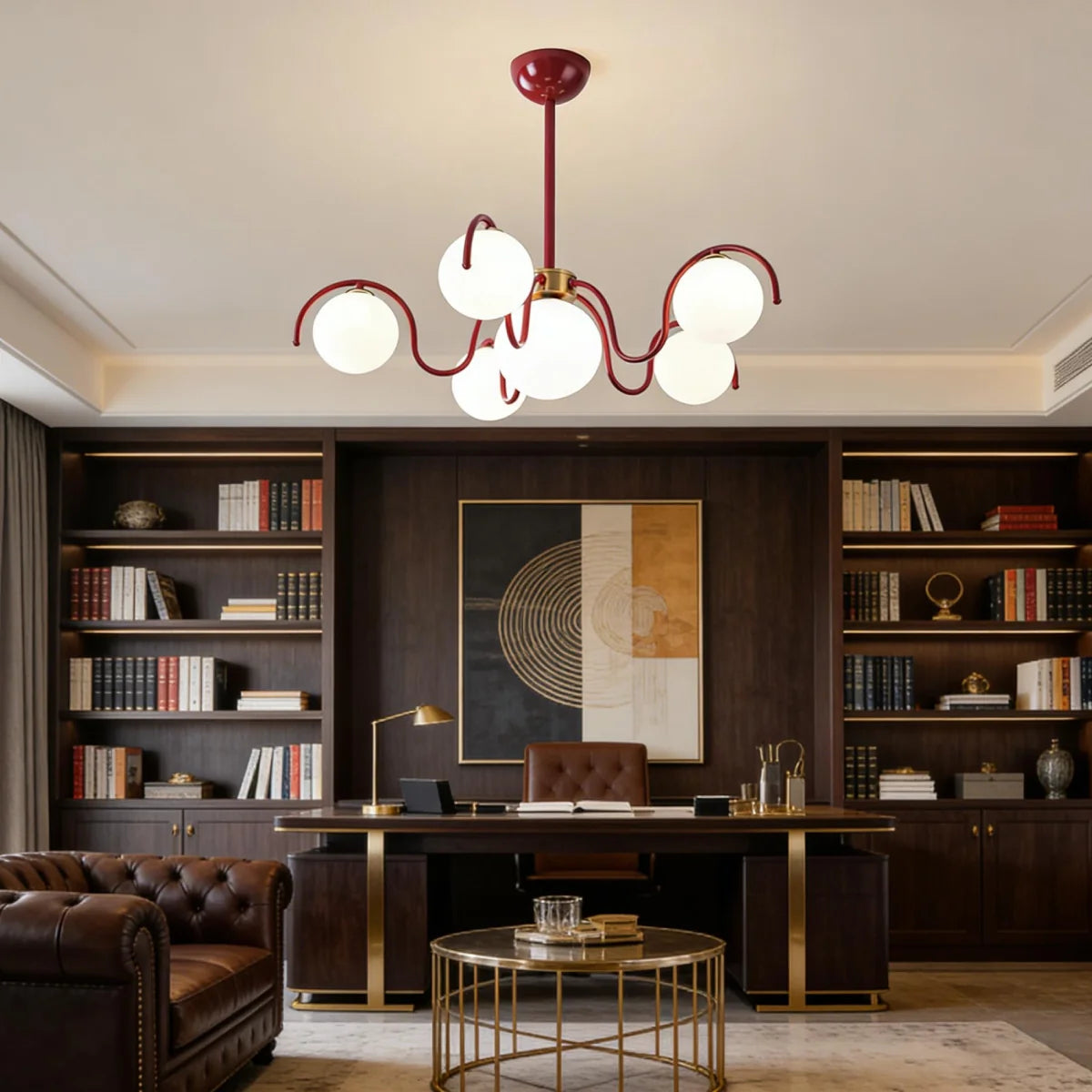 RoyaleGlow Modern Glass Globe Chandelier Curved Arm Hanging Light Fixture - Royale Basic