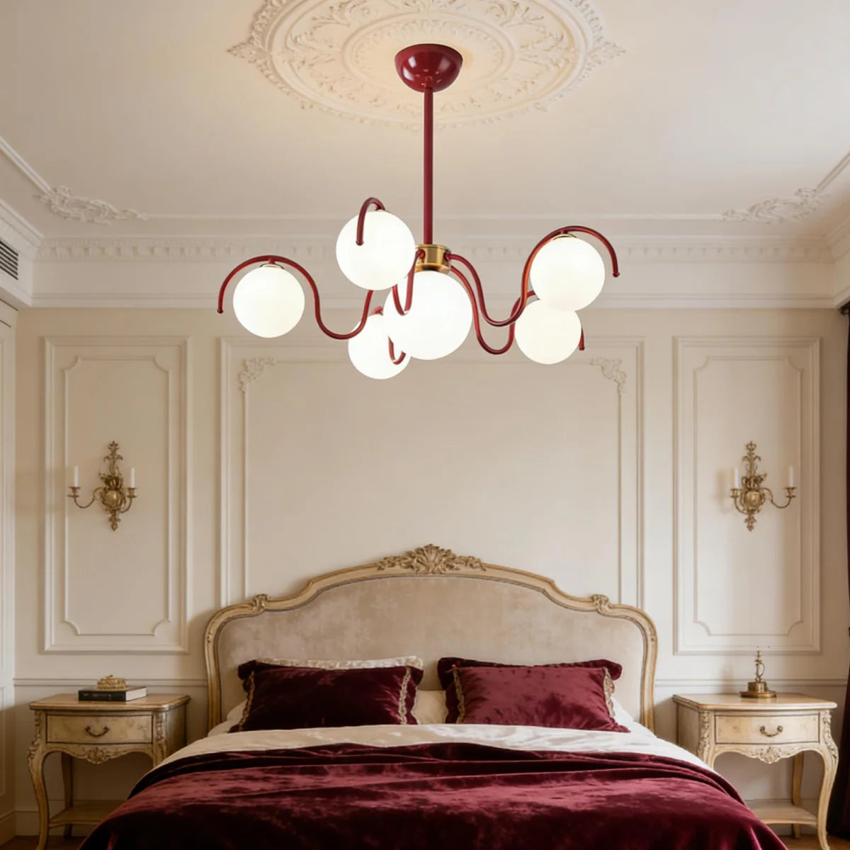 RoyaleGlow Modern Glass Globe Chandelier Curved Arm Hanging Light Fixture - Royale Basic