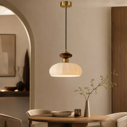 RoyaleGlow Modern Glass Pendant Light Brass And Walnut Kitchen Island Hanging Lamp - Royale Basic