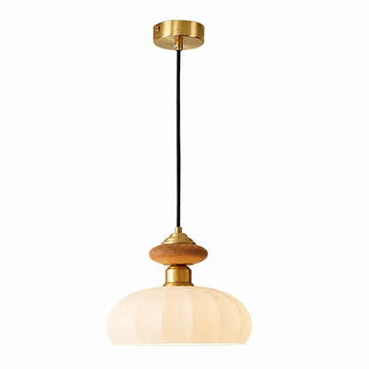 RoyaleGlow Modern Glass Pendant Light Brass And Walnut Kitchen Island Hanging Lamp - Royale Basic
