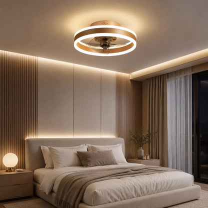 RoyaleGlow Modern Gold Flush Mount Ceiling Fan With Dimmable LED Light - Royale Basic
