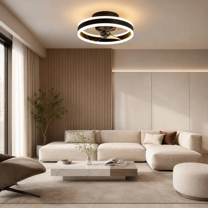 RoyaleGlow Modern Gold Flush Mount Ceiling Fan With Dimmable LED Light - Royale Basic
