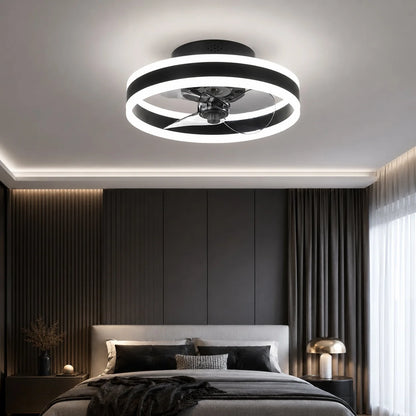 RoyaleGlow Modern Gold Flush Mount Ceiling Fan With Dimmable LED Light - Royale Basic