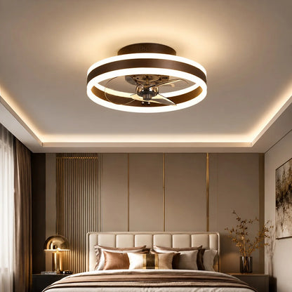 RoyaleGlow Modern Gold Flush Mount Ceiling Fan With Dimmable LED Light - Royale Basic