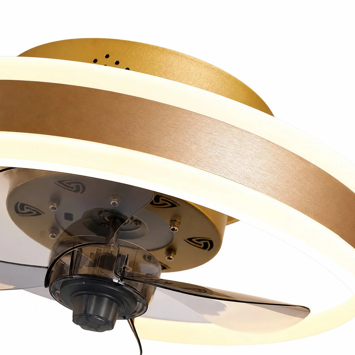 RoyaleGlow Modern Gold Flush Mount Ceiling Fan With Dimmable LED Light - Royale Basic