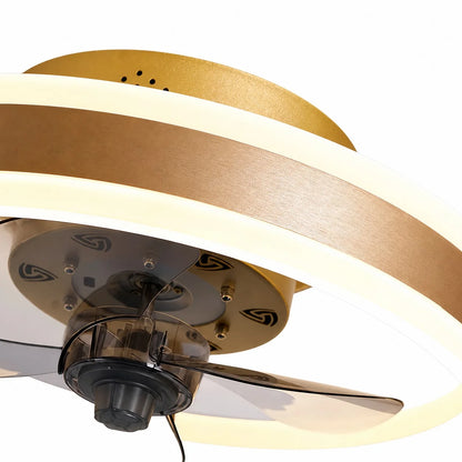 RoyaleGlow Modern Gold Flush Mount Ceiling Fan With Dimmable LED Light - Royale Basic