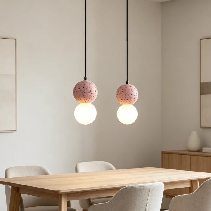 RoyaleGlow Modern Lava Stone & Glass Pendant Light - Black & White Globe Ceiling Lamp-Royale Basic