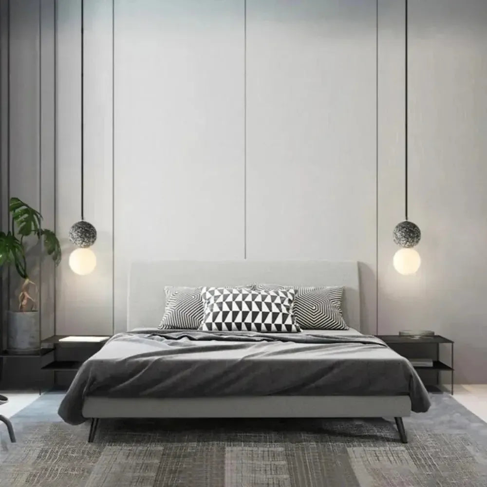 RoyaleGlow Modern Lava Stone & Glass Pendant Light - Black & White Globe Ceiling Lamp-Royale Basic