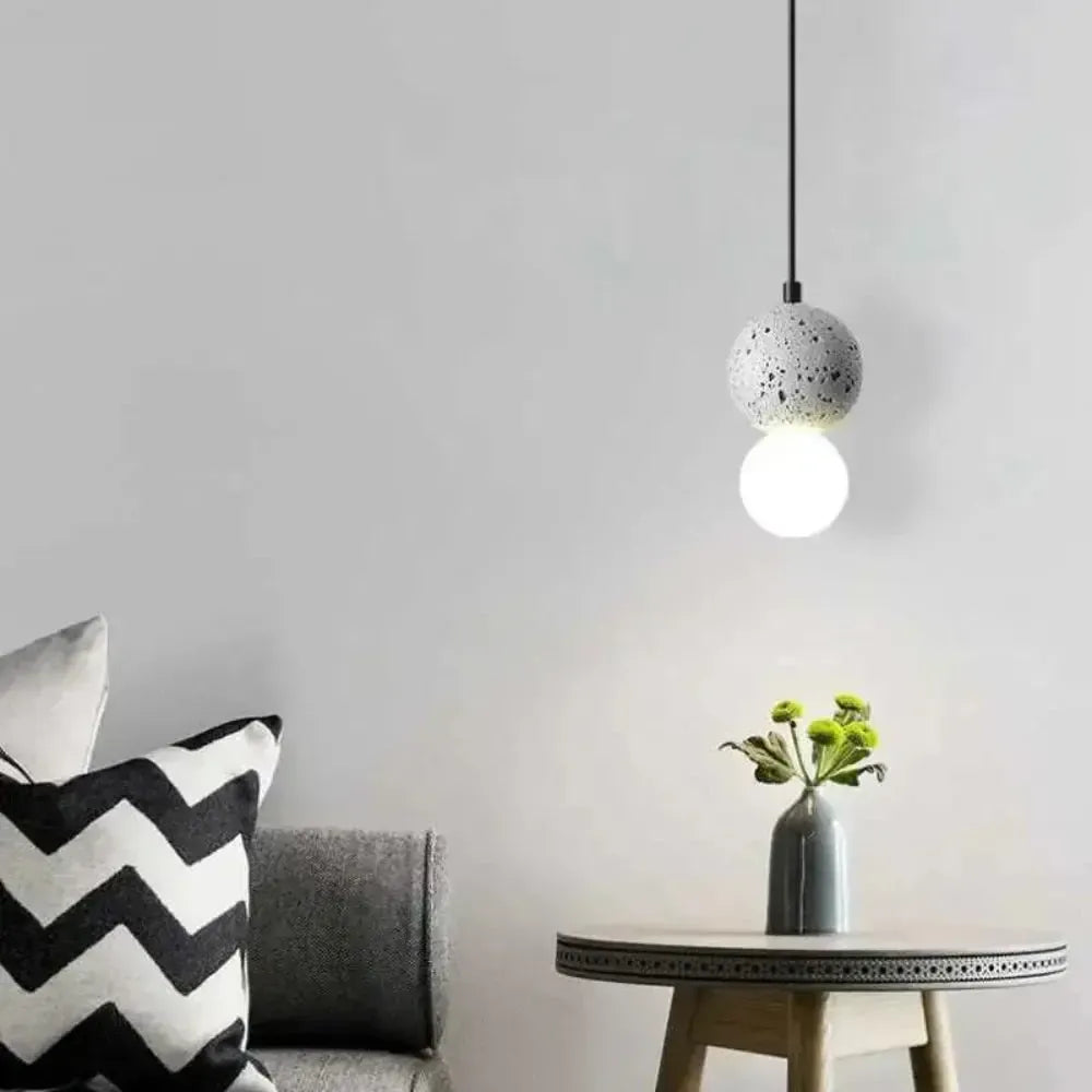 RoyaleGlow Modern Lava Stone & Glass Pendant Light - Black & White Globe Ceiling Lamp-Royale Basic
