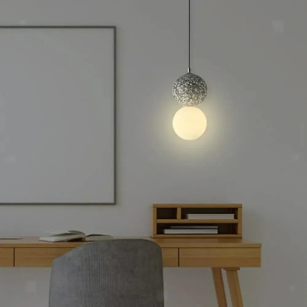 RoyaleGlow Modern Lava Stone & Glass Pendant Light - Black & White Globe Ceiling Lamp-Royale Basic