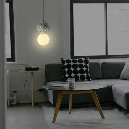 RoyaleGlow Modern Lava Stone & Glass Pendant Light - Black & White Globe Ceiling Lamp-Royale Basic