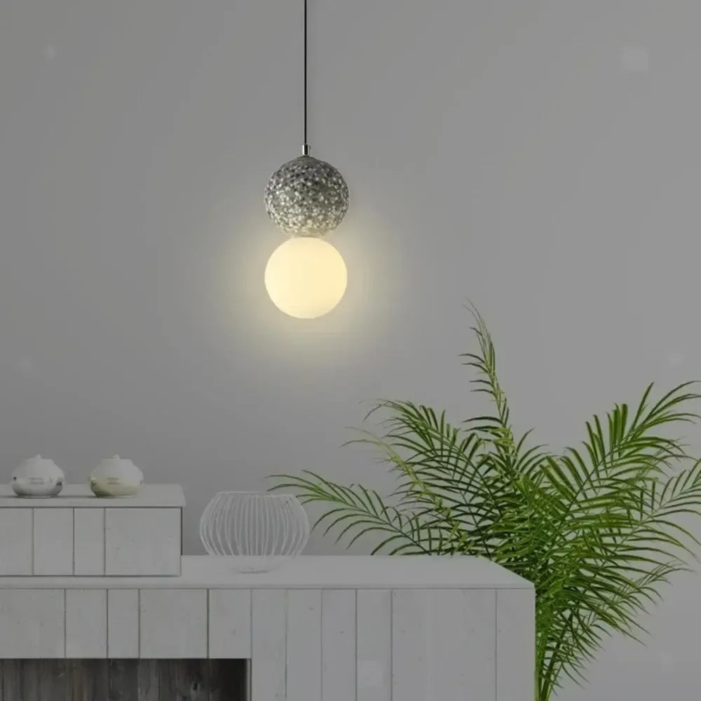 RoyaleGlow Modern Lava Stone & Glass Pendant Light - Black & White Globe Ceiling Lamp-Royale Basic