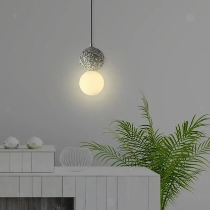 RoyaleGlow Modern Lava Stone & Glass Pendant Light - Black & White Globe Ceiling Lamp-Royale Basic