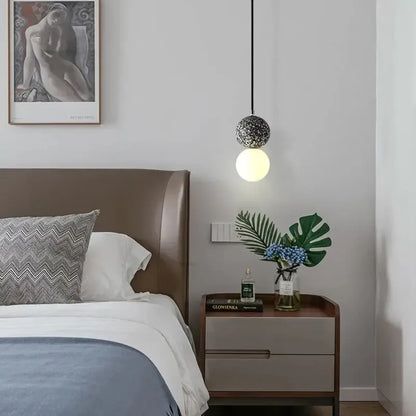 RoyaleGlow Modern Lava Stone & Glass Pendant Light - Black & White Globe Ceiling Lamp-Royale Basic