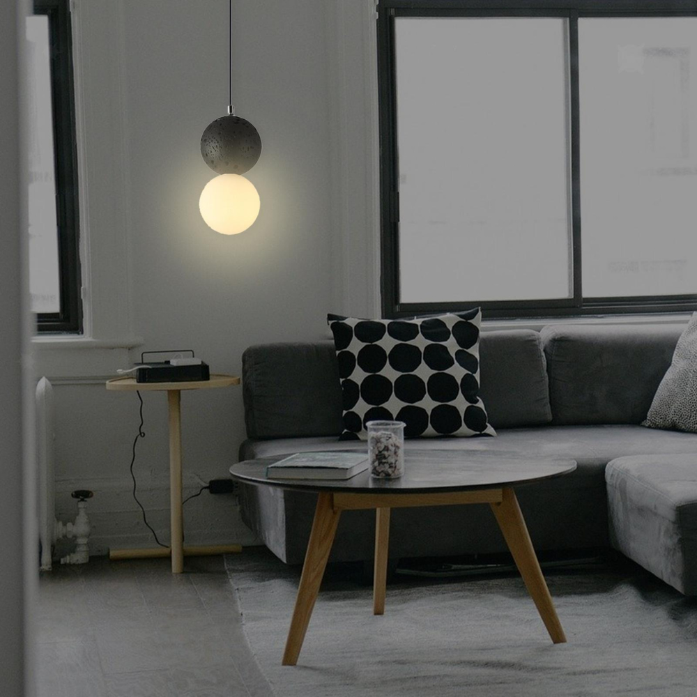 RoyaleGlow Modern Lava Stone & Glass Pendant Light - Black & White Globe Ceiling Lamp-Royale Basic