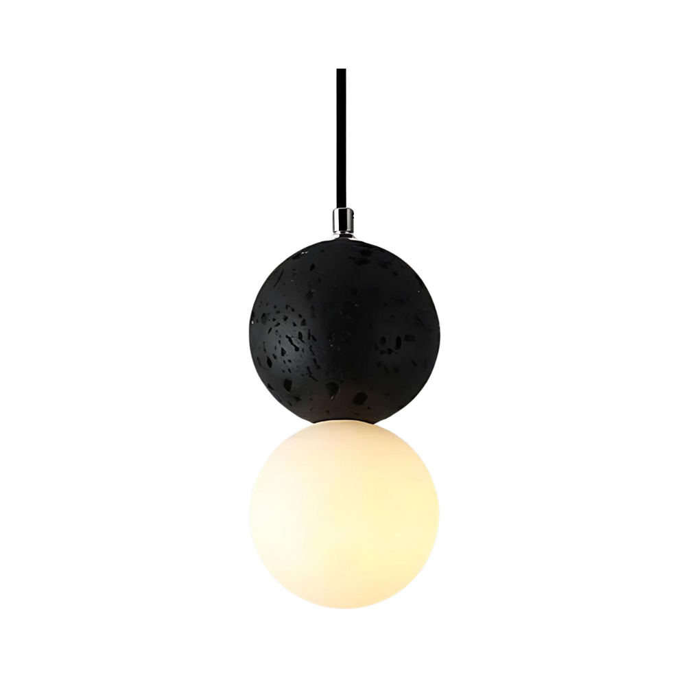 RoyaleGlow Modern Lava Stone & Glass Pendant Light - Black & White Globe Ceiling Lamp-Royale Basic