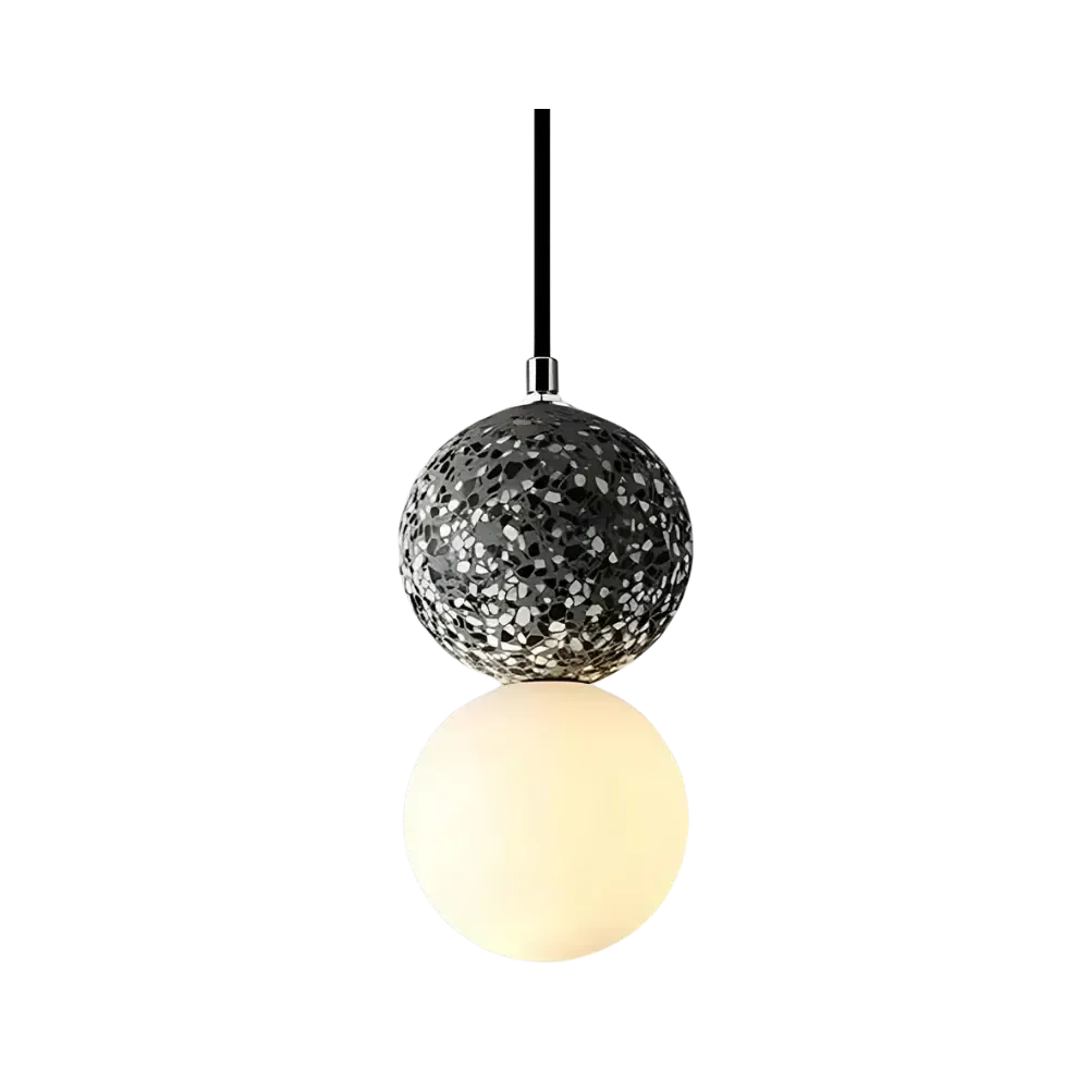 RoyaleGlow Modern Lava Stone & Glass Pendant Light - Black & White Globe Ceiling Lamp-Royale Basic
