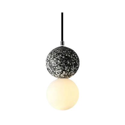 RoyaleGlow Modern Lava Stone & Glass Pendant Light - Black & White Globe Ceiling Lamp-Royale Basic