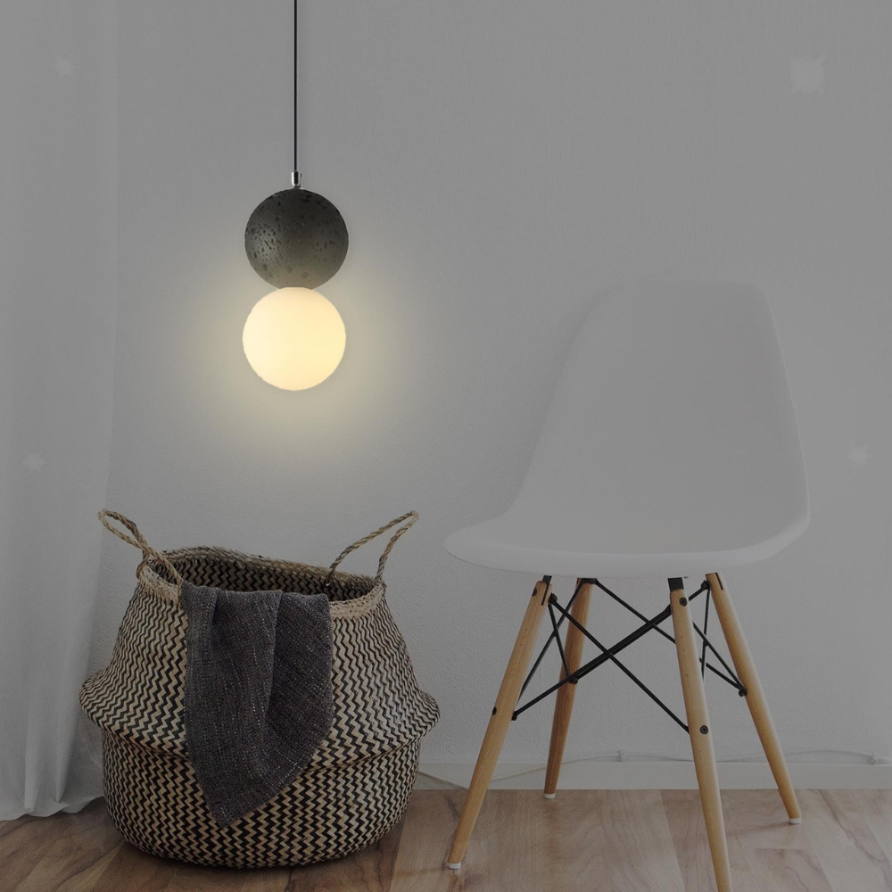 RoyaleGlow Modern Lava Stone & Glass Pendant Light - Black & White Globe Ceiling Lamp-Royale Basic