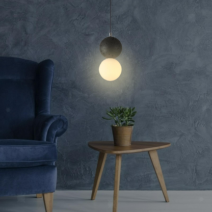 RoyaleGlow Modern Lava Stone & Glass Pendant Light - Black & White Globe Ceiling Lamp-Royale Basic