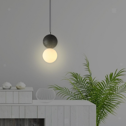 RoyaleGlow Modern Lava Stone & Glass Pendant Light - Black & White Globe Ceiling Lamp-Royale Basic
