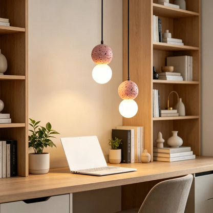 RoyaleGlow Modern Lava Stone & Glass Pendant Light - Black & White Globe Ceiling Lamp-Royale Basic
