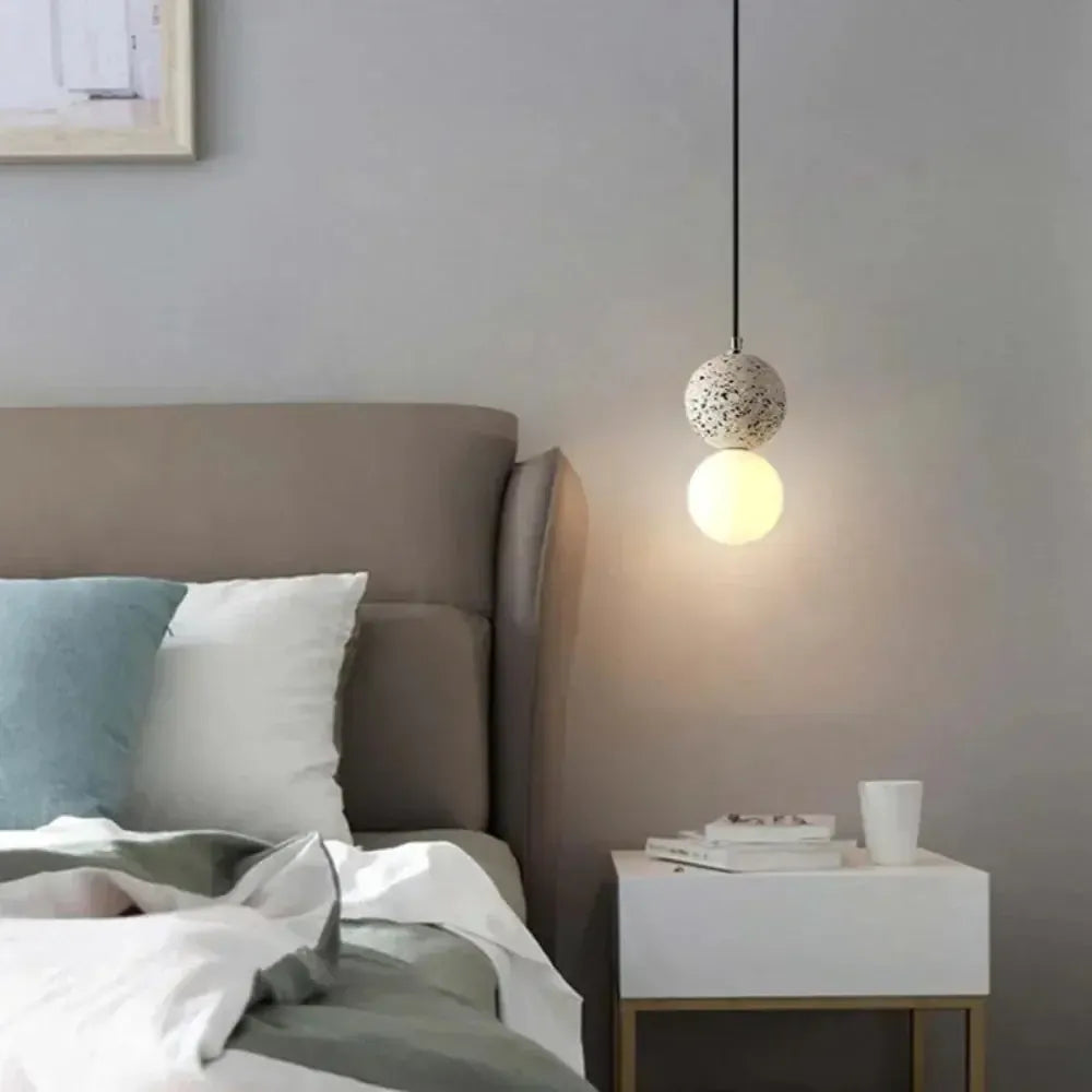 RoyaleGlow Modern Lava Stone & Glass Pendant Light - Black & White Globe Ceiling Lamp-Royale Basic