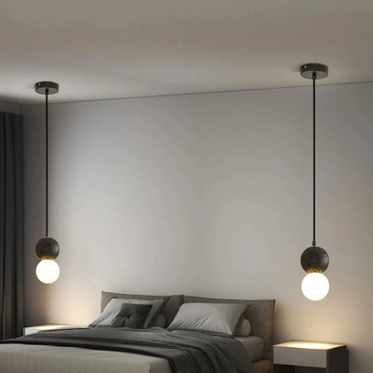 RoyaleGlow Modern Lava Stone & Glass Pendant Light - Black & White Globe Ceiling Lamp-Royale Basic