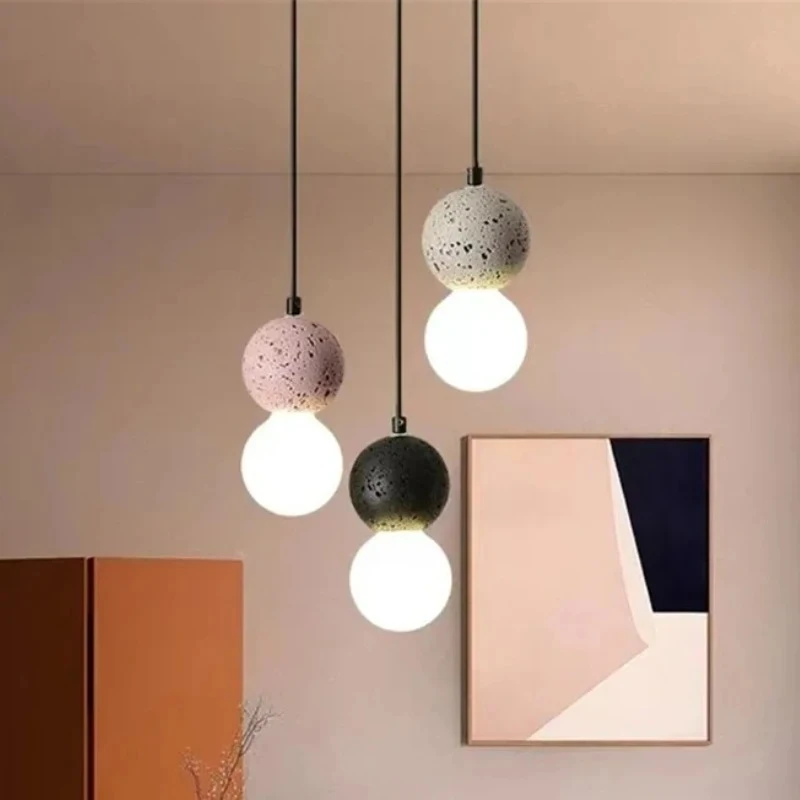 RoyaleGlow Modern Lava Stone & Glass Pendant Light - Black & White Globe Ceiling Lamp-Royale Basic