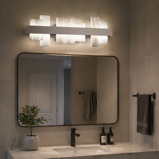RoyaleGlow Modern LED Alabaster Vanity Sconce for Bathroom Mirror, Luxury Hotel Decor-Royale Basic