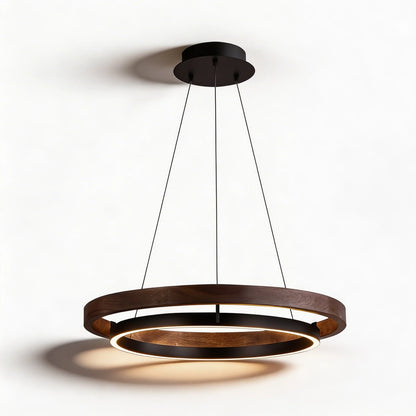 RoyaleGlow Modern LED Ring Pendant Light Black and Wood Hanging Lamp - Royale Basic