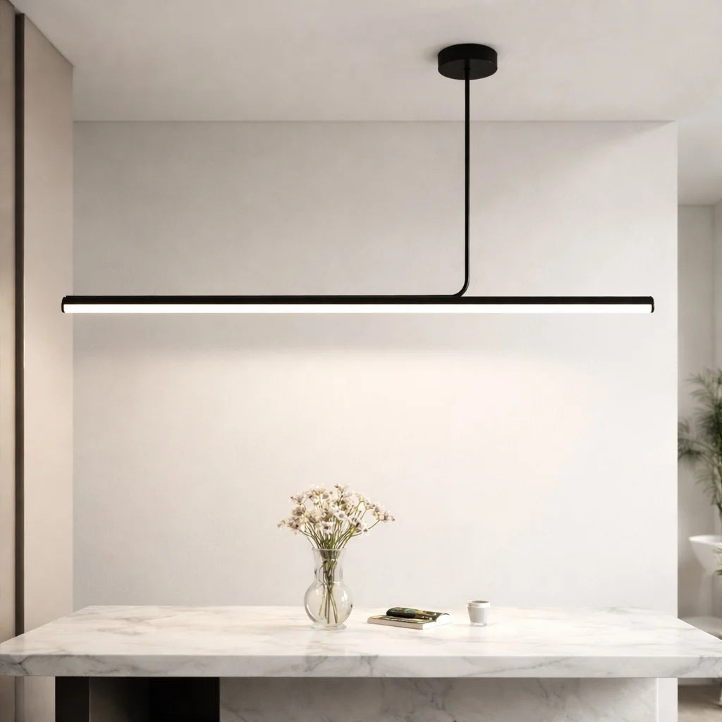 RoyaleGlow Modern Long Tube Pendant Light Chrome Hanging Lamp - Royale Basic