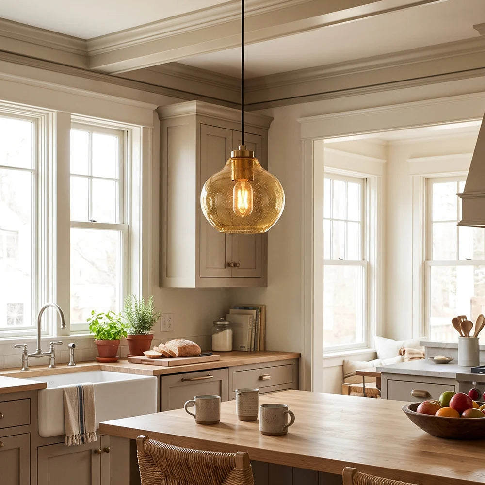 RoyaleGlow Modern Organic Glass Pendant Light Fixture Brushed Brass - Royale Basic