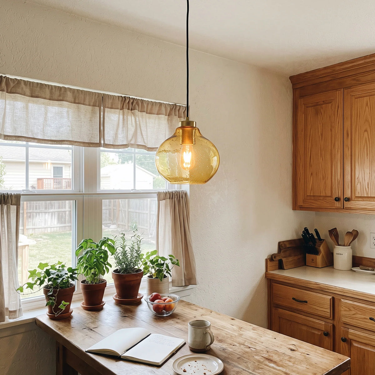 RoyaleGlow Modern Organic Glass Pendant Light Fixture Brushed Brass - Royale Basic