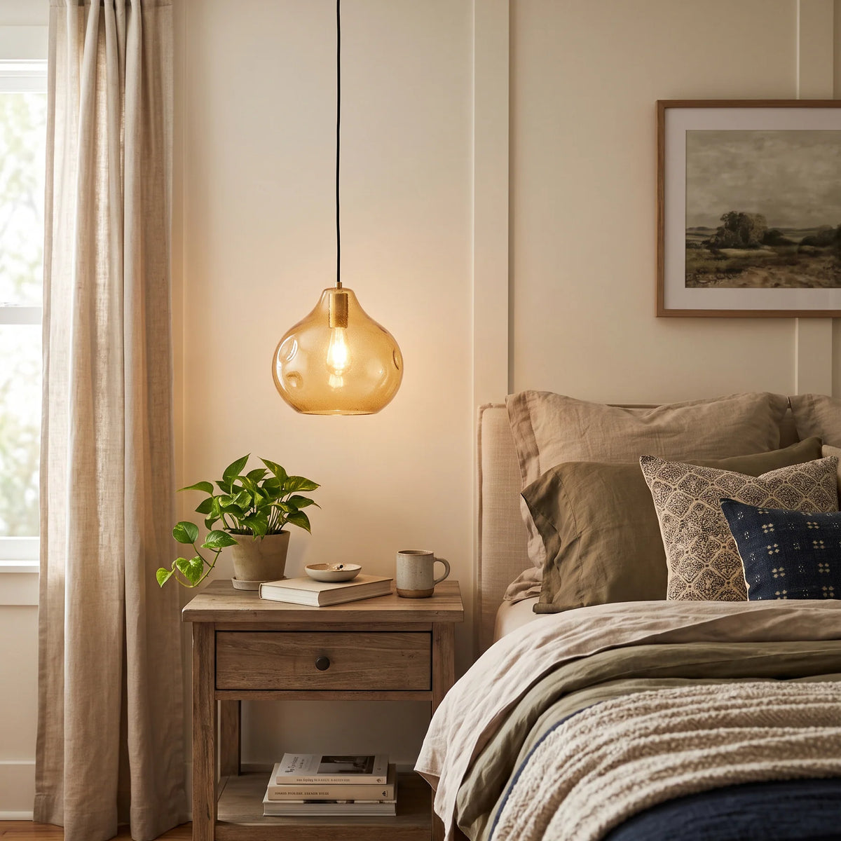 RoyaleGlow Modern Organic Glass Pendant Light Fixture Brushed Brass - Royale Basic