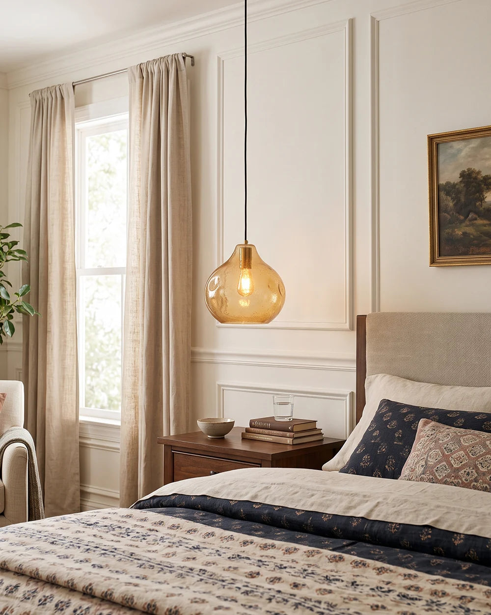 RoyaleGlow Modern Organic Glass Pendant Light Fixture Brushed Brass - Royale Basic