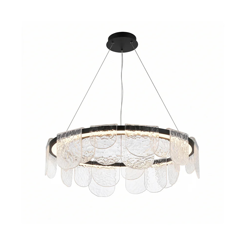 RoyaleGlow Modern Scalloped Glass LED Chandelier Black Hanging Light Fixture - Royale Basic