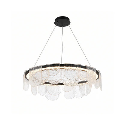 RoyaleGlow Modern Scalloped Glass LED Chandelier Black Hanging Light Fixture - Royale Basic