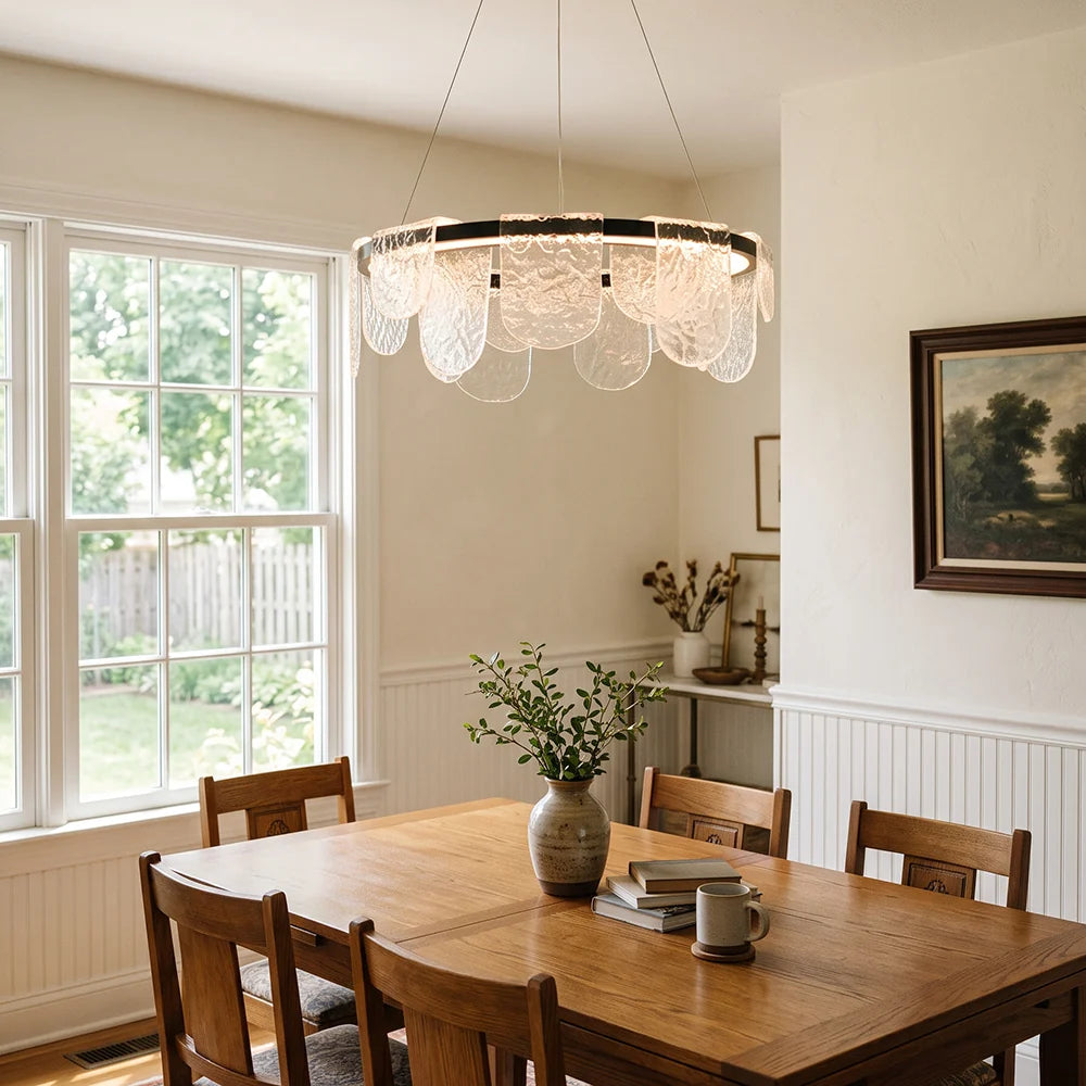 RoyaleGlow Modern Scalloped Glass LED Chandelier Black Hanging Light Fixture - Royale Basic
