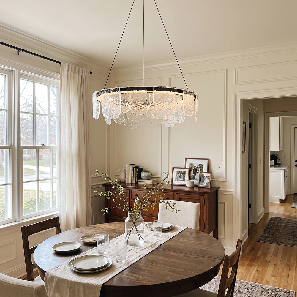 RoyaleGlow Modern Scalloped Glass LED Chandelier Black Hanging Light Fixture - Royale Basic