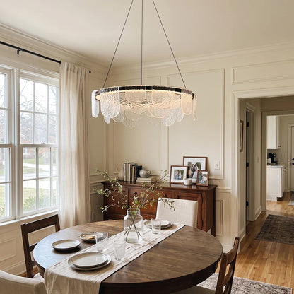 RoyaleGlow Modern Scalloped Glass LED Chandelier Black Hanging Light Fixture - Royale Basic