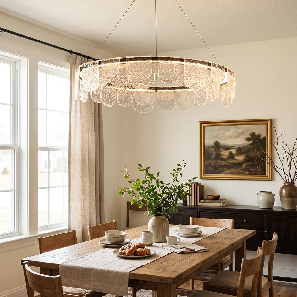RoyaleGlow Modern Scalloped Glass LED Chandelier Black Hanging Light Fixture - Royale Basic