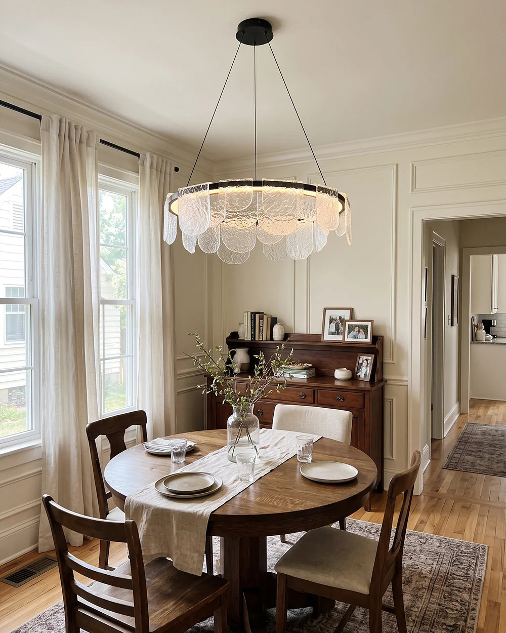 RoyaleGlow Modern Scalloped Glass LED Chandelier Black Hanging Light Fixture - Royale Basic