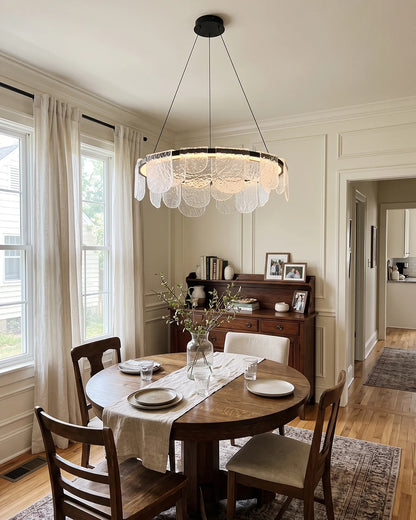 RoyaleGlow Modern Scalloped Glass LED Chandelier Black Hanging Light Fixture - Royale Basic