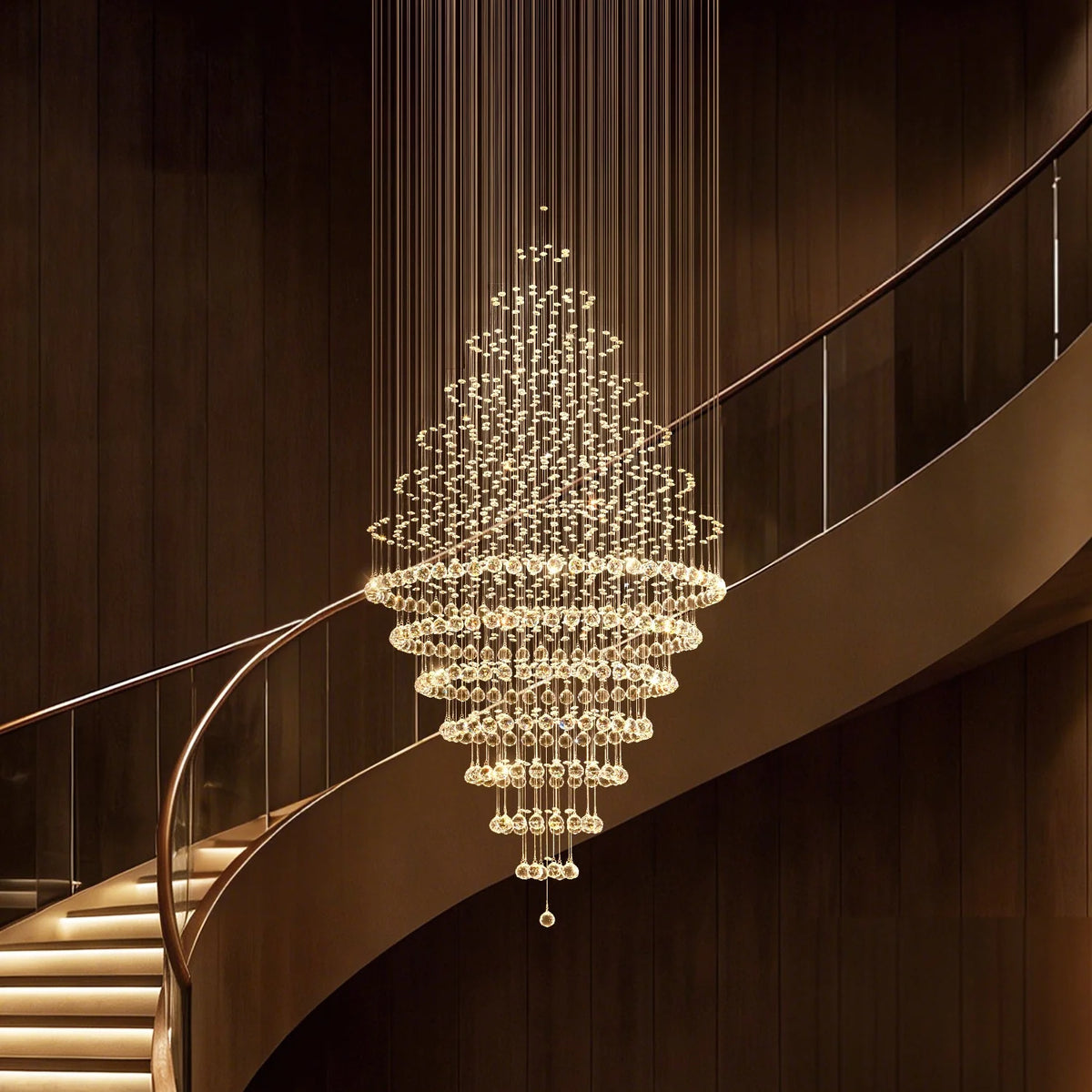 RoyaleGlow Modern Spiral Crystal Chandelier LED Hanging Light Fixture - Royale Basic