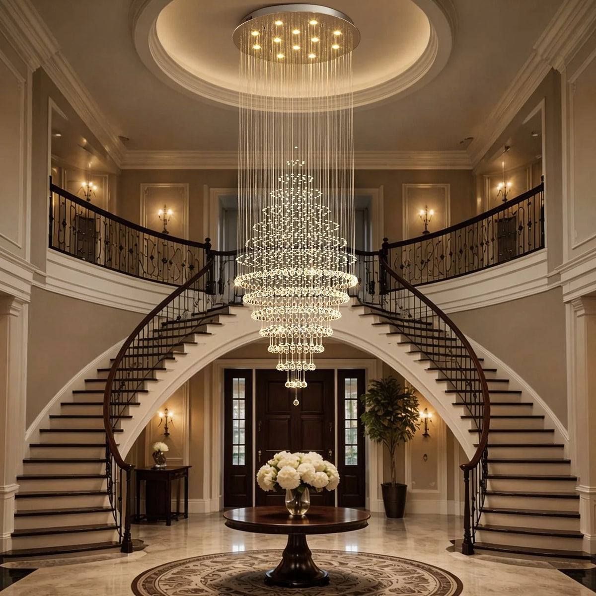 RoyaleGlow Modern Spiral Crystal Chandelier LED Hanging Light Fixture - Royale Basic