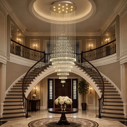 RoyaleGlow Modern Spiral Crystal Chandelier LED Hanging Light Fixture - Royale Basic
