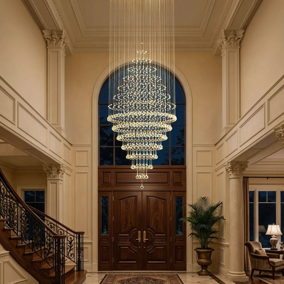 RoyaleGlow Modern Spiral Crystal Chandelier LED Hanging Light Fixture - Royale Basic