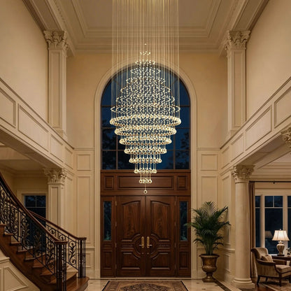 RoyaleGlow Modern Spiral Crystal Chandelier LED Hanging Light Fixture - Royale Basic