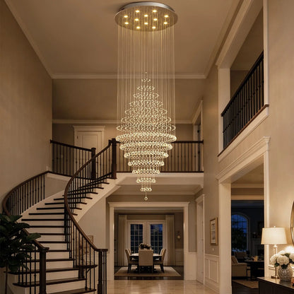 RoyaleGlow Modern Spiral Crystal Chandelier LED Hanging Light Fixture - Royale Basic